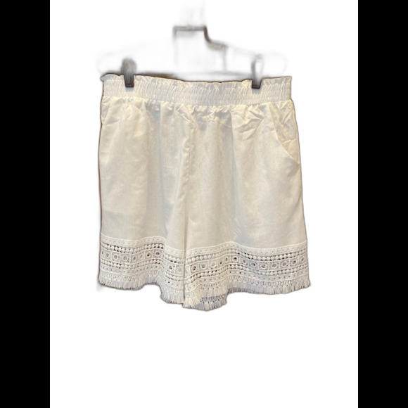 Boho Lace Trim Shorts Plus Sz  XL White Wide Elastic Waist Bohemian
Hippie Gypsy - Picture 1 of 12